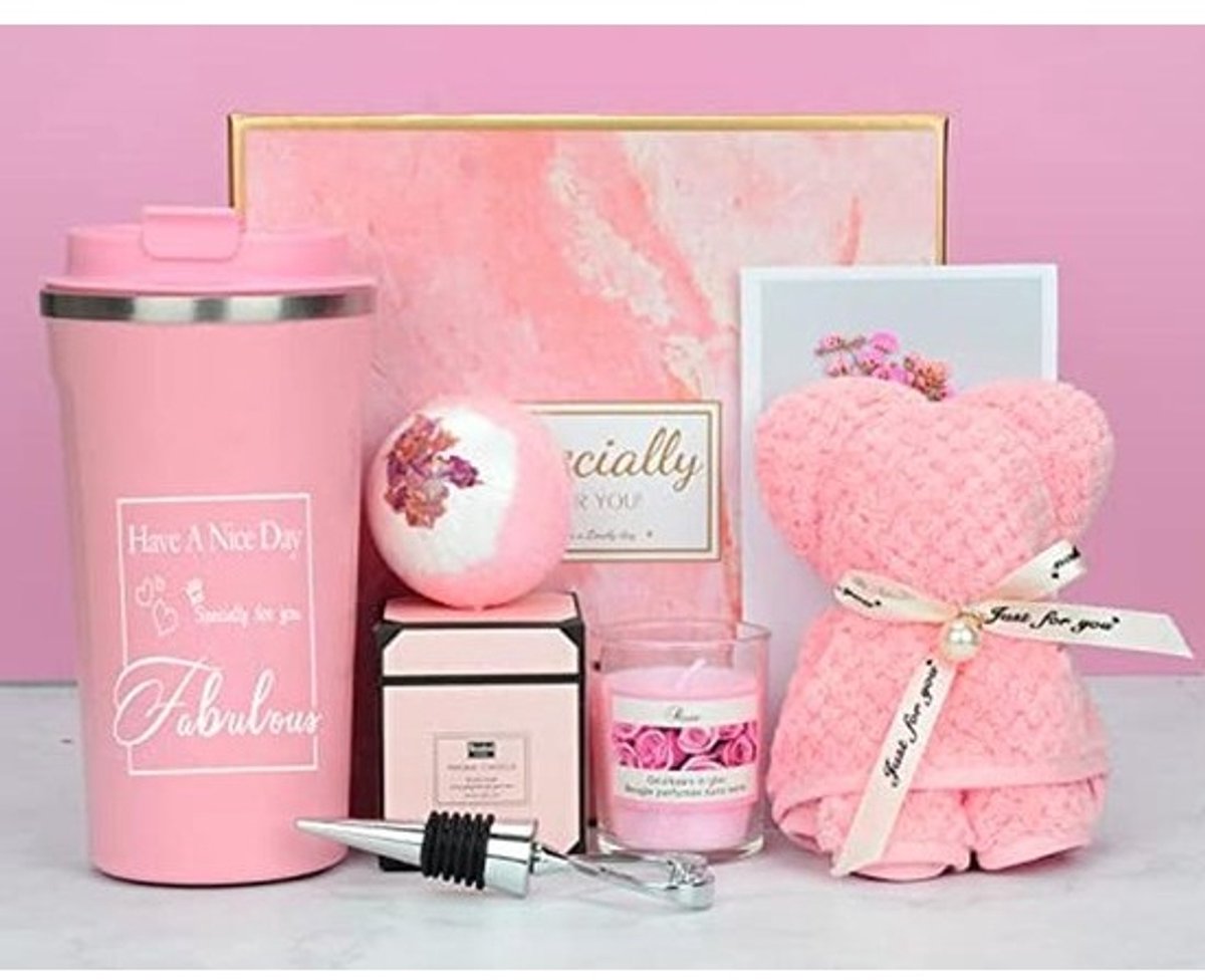 GEEKEO Vrouwen Cadeauset, Verjaardag voor haar, Unieke Moeder Beste Vriend, Get Well Soon Vrouwen, SPA Ontspannen Verwennen Gift Set Haar Vriendin Vrouw Zus, Roze (LH001)