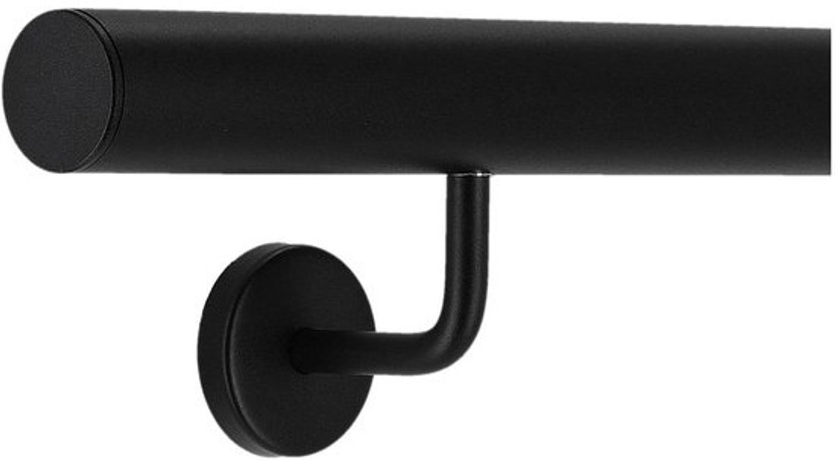Zwarte Aluminium Wandleuning voor Trap en Galerij - Diverse Lengtes (30-600 cm) met RVS Houders