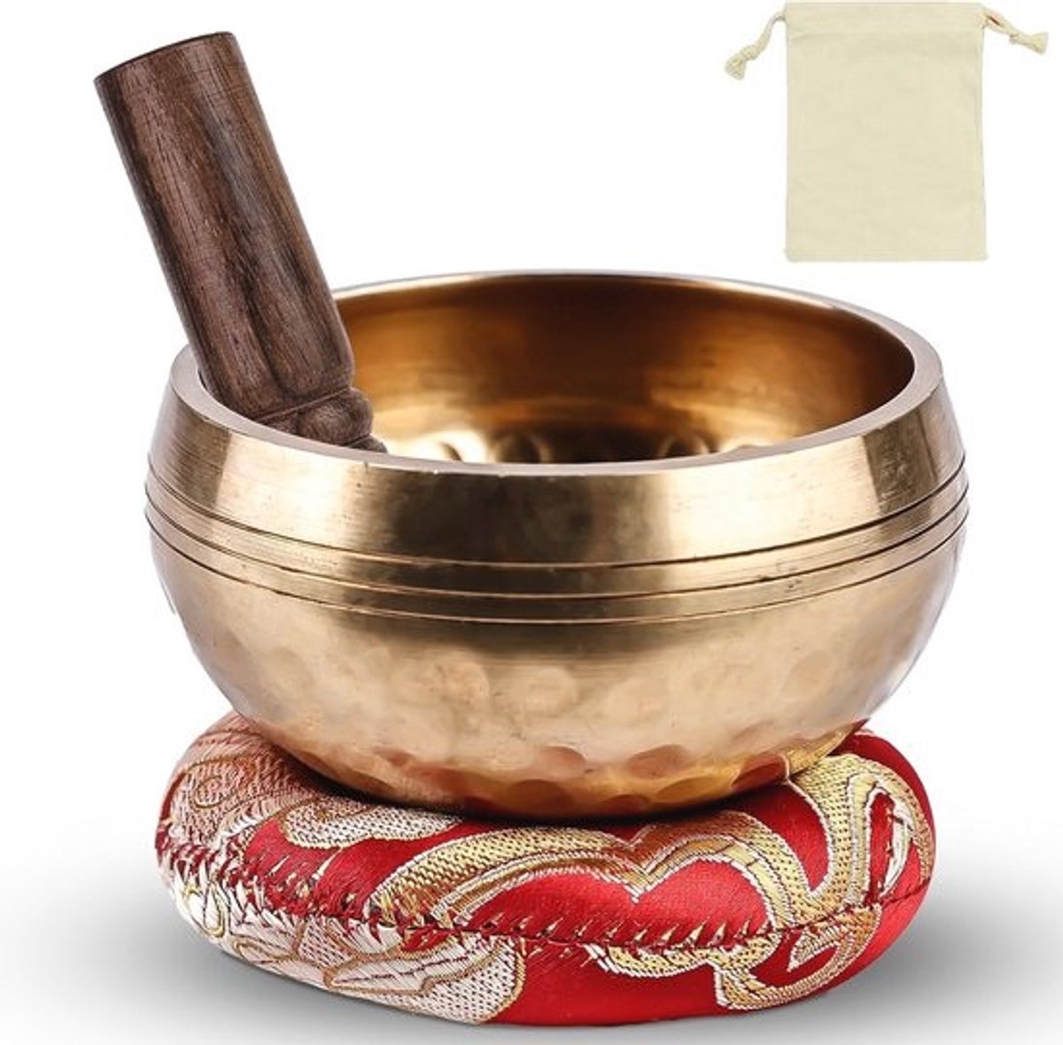 Kleine Klankschaal Set voor Yoga en Ontspanning - Inclusief Houten Stok en Kussen - 8 cm, Ideaal Cadeau voor Vrouwen en Mannen