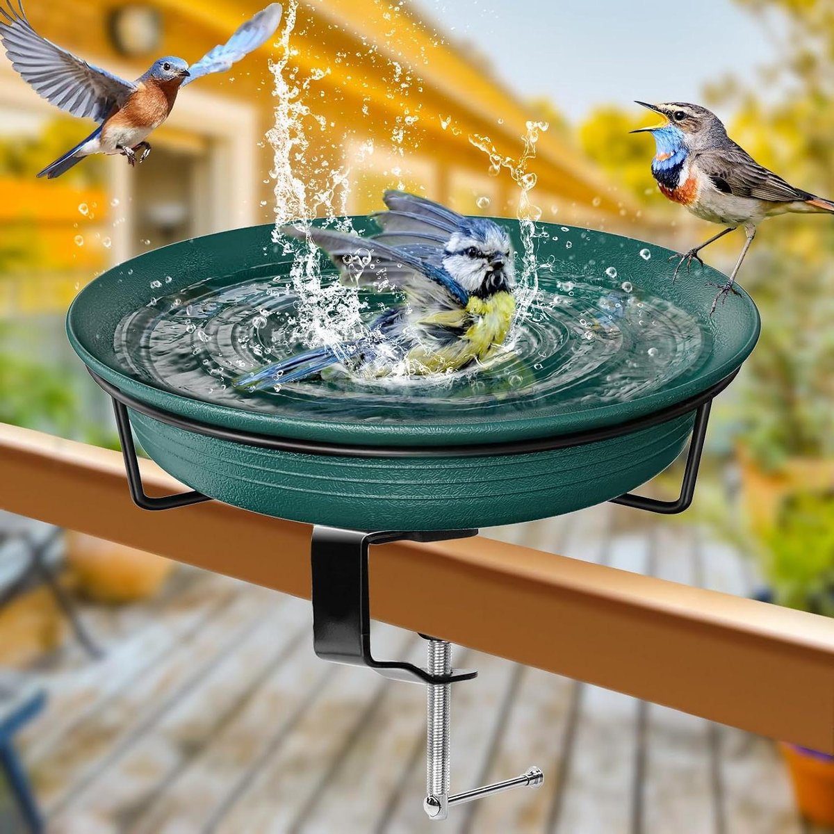 Vogeldrinkbak Groot - Vogelbad Balkon - Vogels Voeren - Vorstbestendig Ontwerp - 27 cm Diameter - Groen