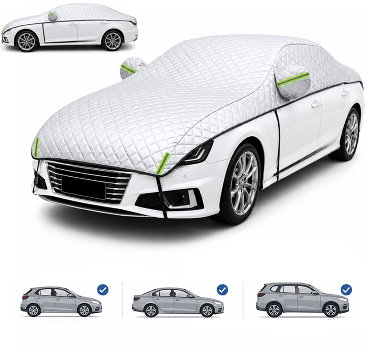 Autohoes tegen Hagel 510x242 cm – Universele Hagelhoes Half Cover – Autohoes voor buiten - Dikke Vorst- & Voorruitbescherming – Voor SUV & Sedan – Reflecterend – Zilver