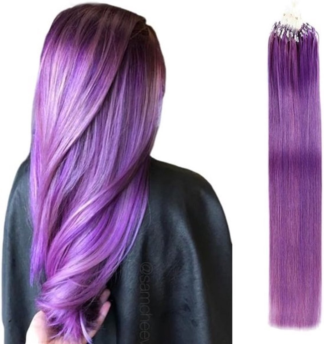 Micro Loop Haarverlenging Paars Recht Menselijk Haar 50 Strengen 1g 60cm