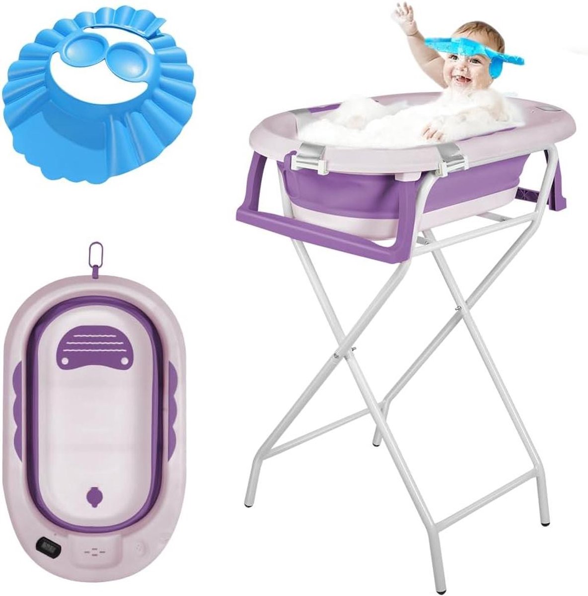 Babybad op voet - Kinderbad opklapbaar - Veilig badderen - Met ingebouwde thermometer - 82 x 42 x 22 cm