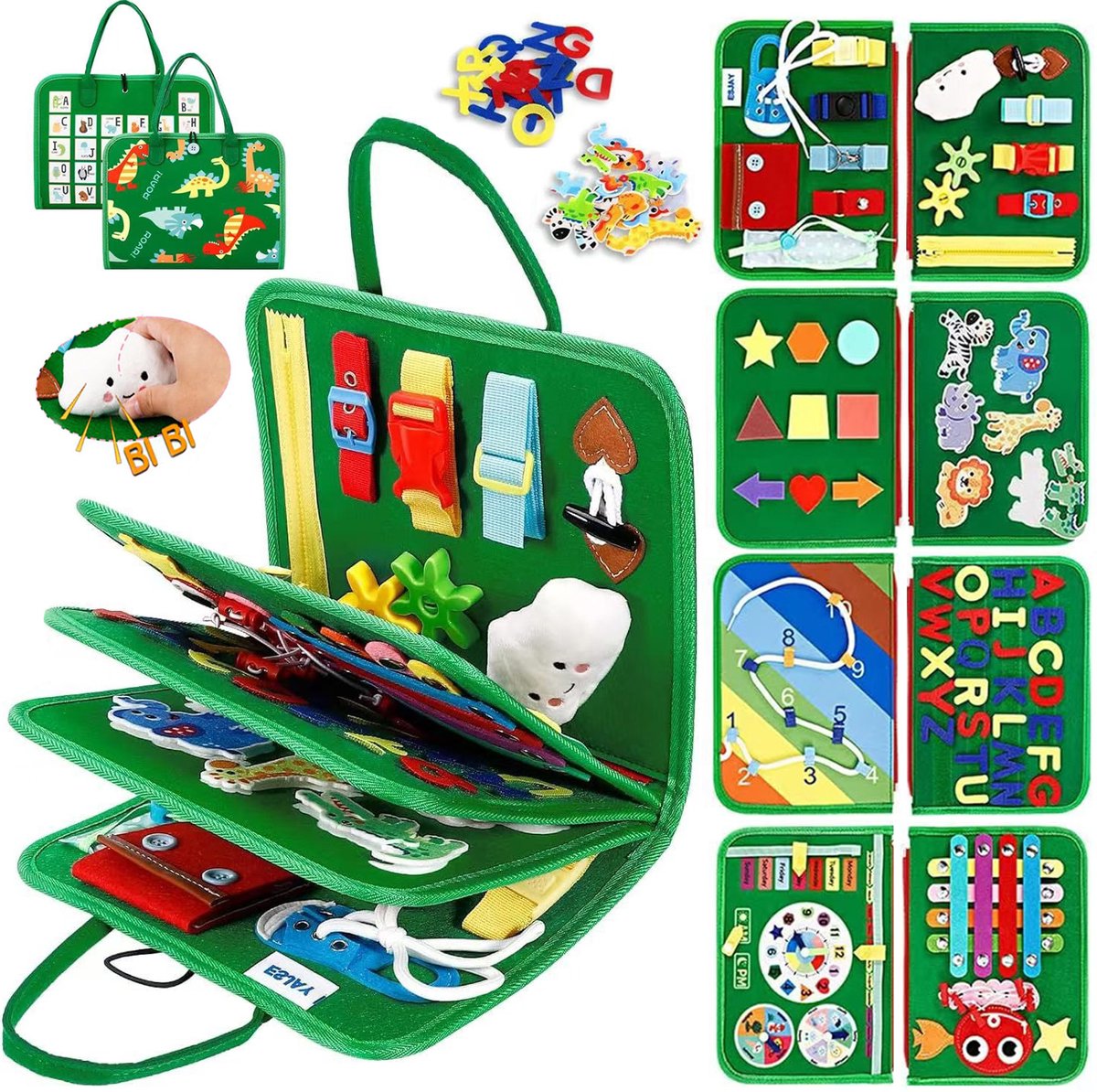 Montessori speelgoed busy board voor peuters – 8 pagina's Montessori Activiteitenboek voor kleuters - Voelbaar sensorisch activiteitenbord voor fijne motoriek - Educatief reisspeelgoed voor baby's, jongens en meisjes