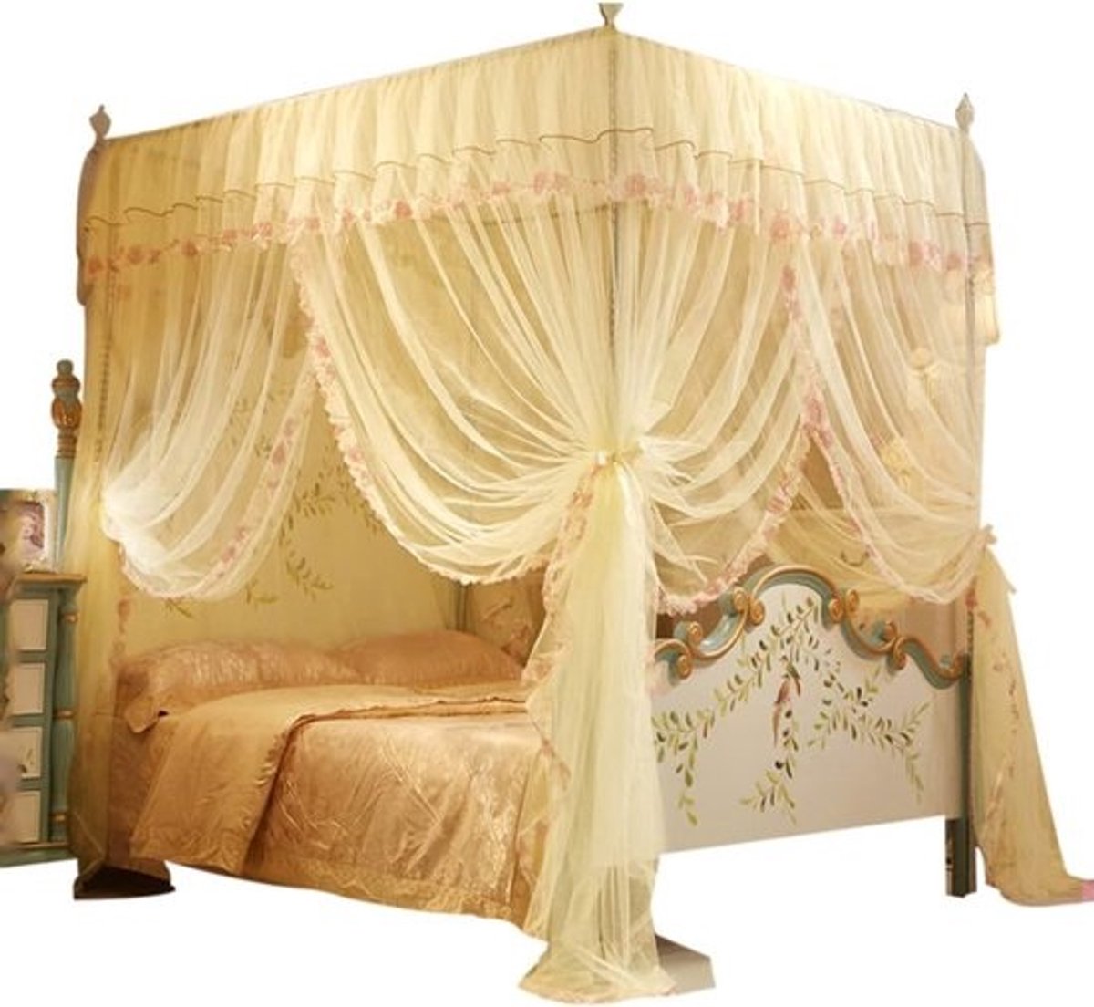 Bedgordijn met vier hoeken - Hemelbed net - Bescherming tegen insecten - Eenvoudig te installeren - 150 x 200 cm