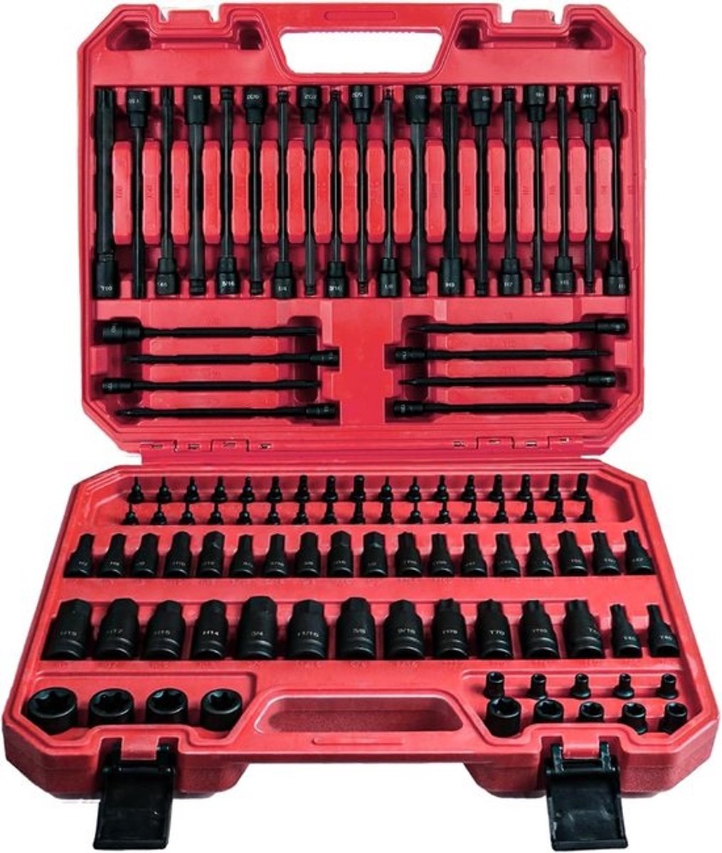107-Delige Bit-Dopsleutelset met Allen, Torx en Inbus Bits - 1/4", 3/8", 1/2" Aandrijving