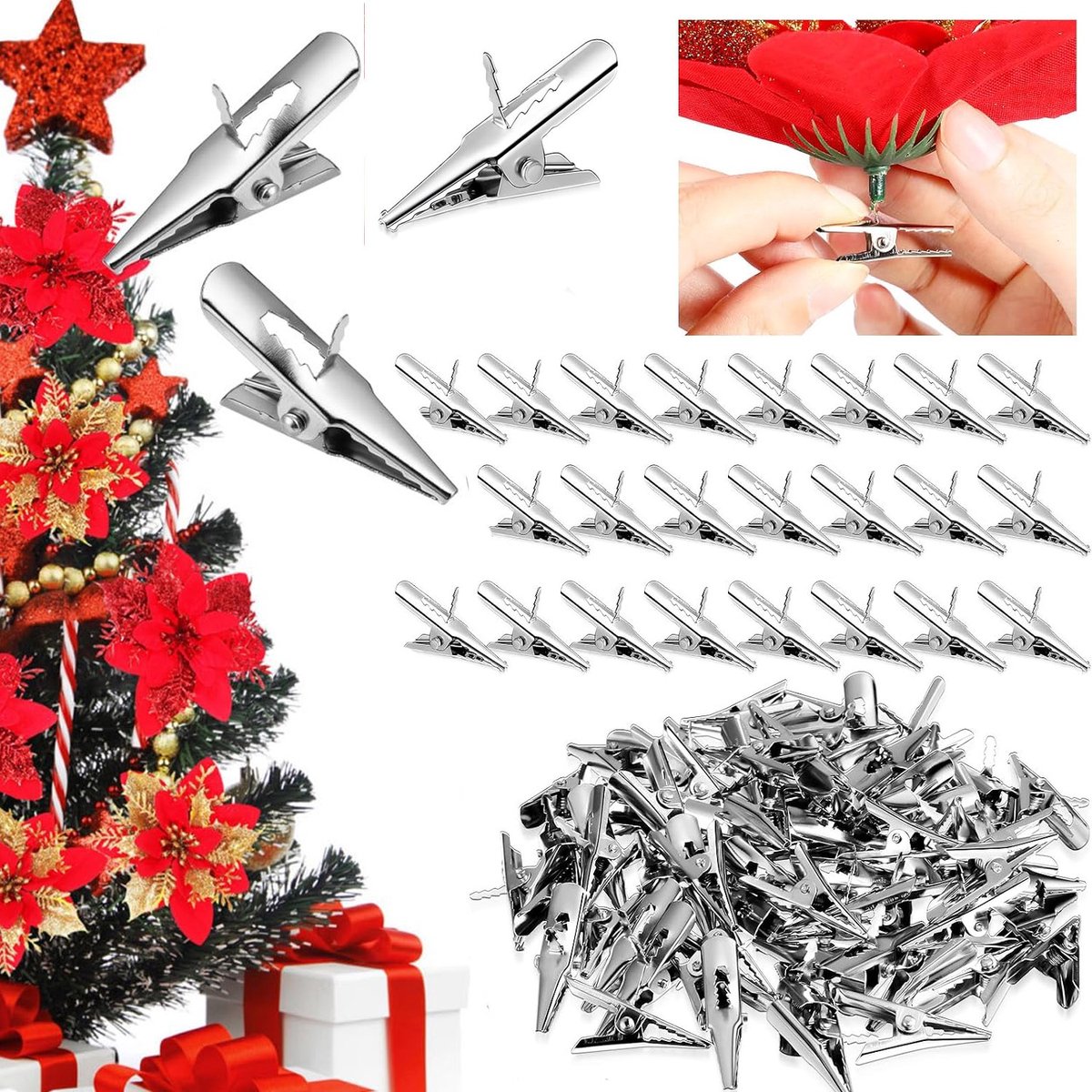 50 Stuks - kerst decoratieve metalen clips - kerstboomversiering clips - Eeendenbek ontwerp metalen clips - Kerstboomveerklemmen - voor foto's, visitekaartjes, notities, kleine voorwerpen - Voor kerstboom, bloemen, DIY decoraties voor kerst, kransen