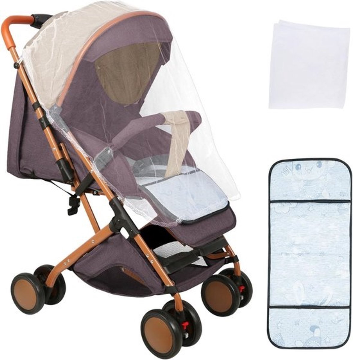 3-in-1 Kinderwagen Buggy Compact Inklapbaar met Ligfunctie en Accessoires