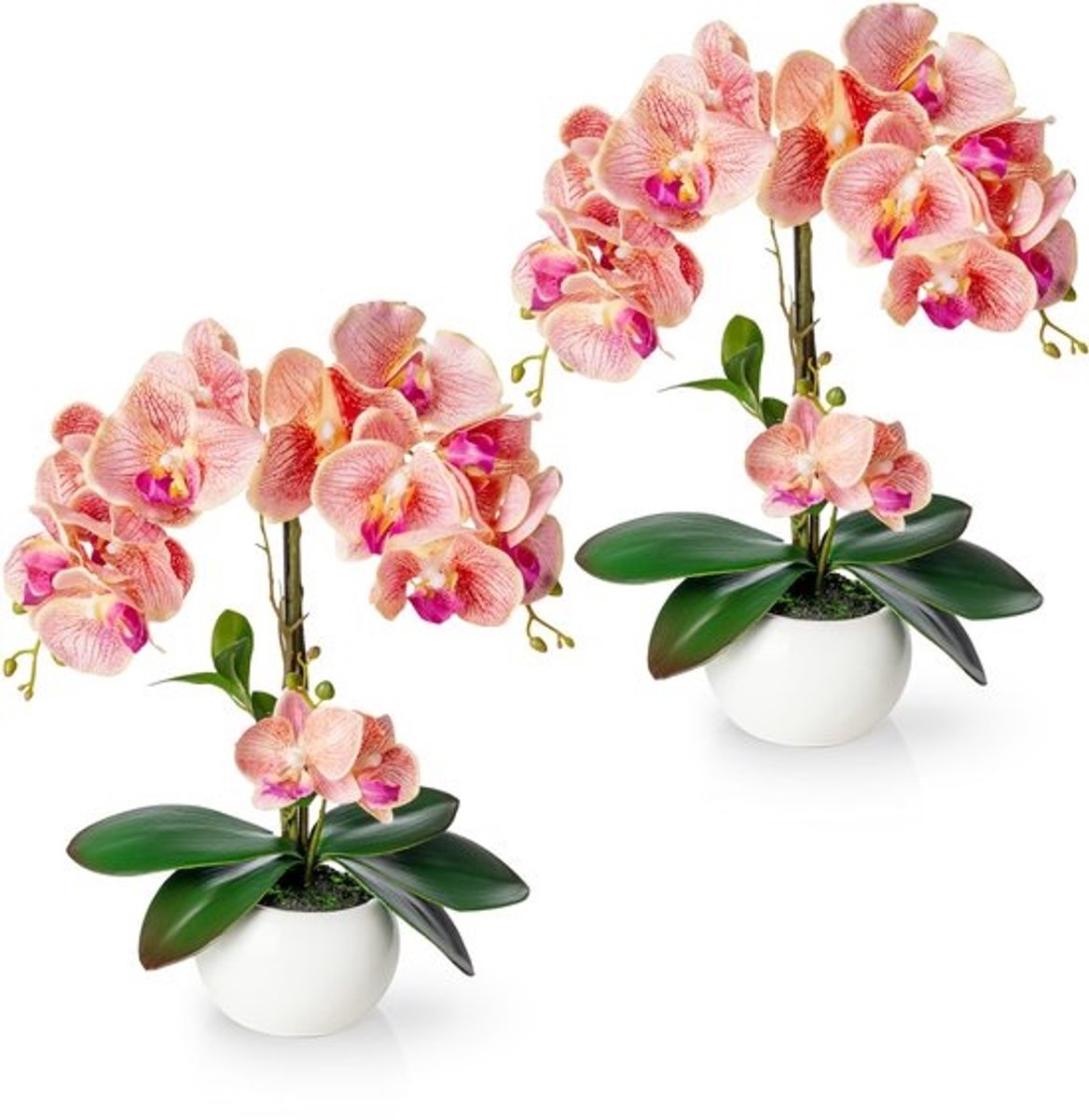 Set van 2 Kunst Orchideeën 40 cm in Hoogglans Keramische Potten