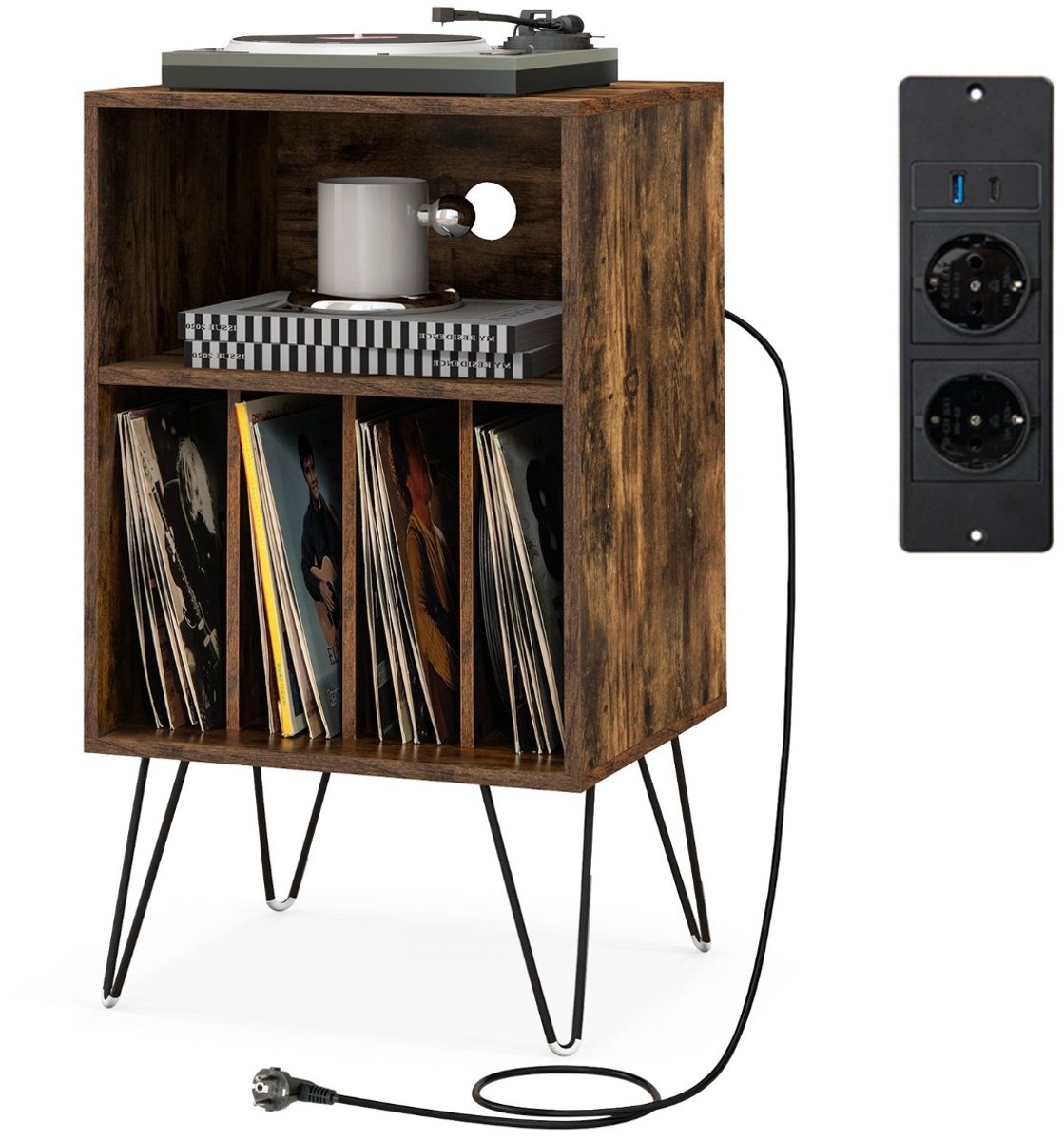 SureDeal® - Nachtkastje - Platenspelerstandaard - Niveaus - Oplaadstation Verdelers Displayplank - 48x40x88 cm - Koffiebruin