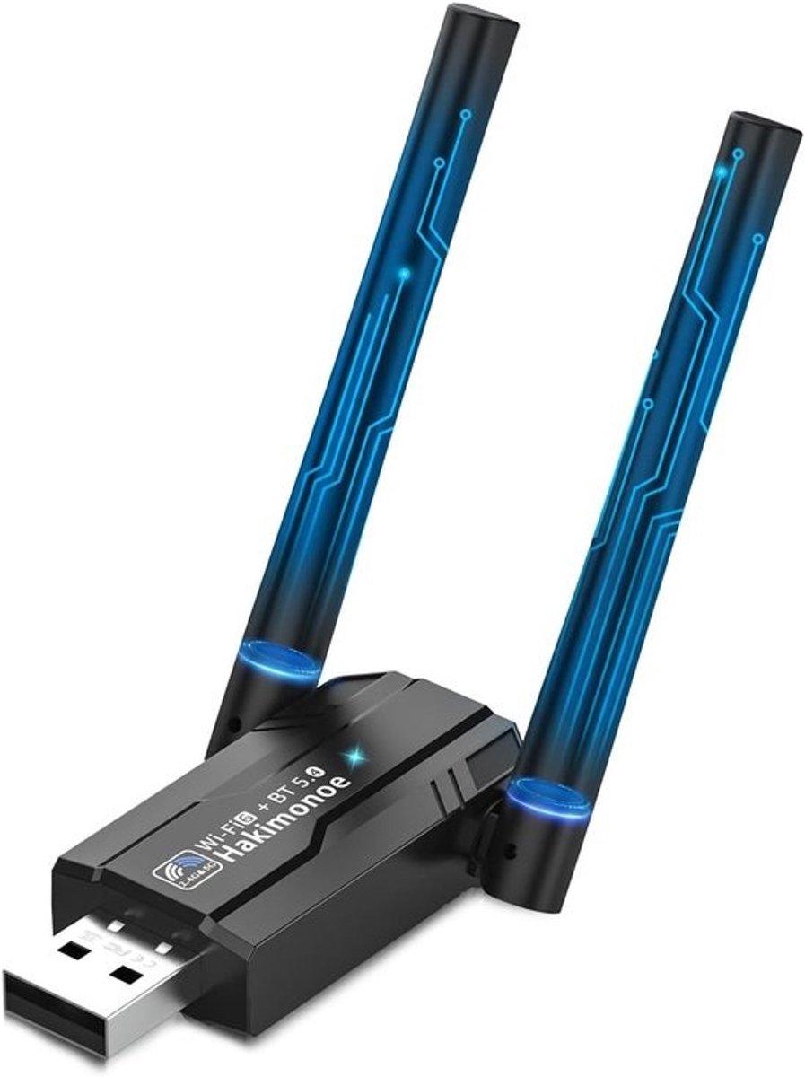 Wifi Bluetooth Adapter - Draadloze Dongle - Netwerkverbinding - Dual Band Antennes - 8.9 x 4.6 cm - Zwart