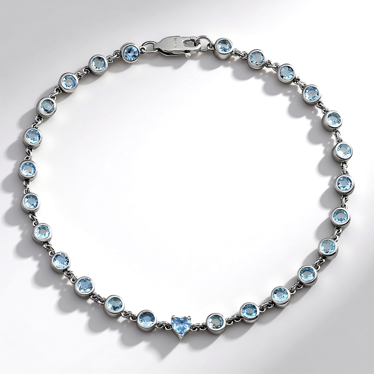 Cavill - Zilveren Armband - 925 Sterling Zilver Platina Geplateerd - Braziliaanse Aquamarijn 2,13 ct - Hartvormig & Rondgeslepen - Elegante Sieraden