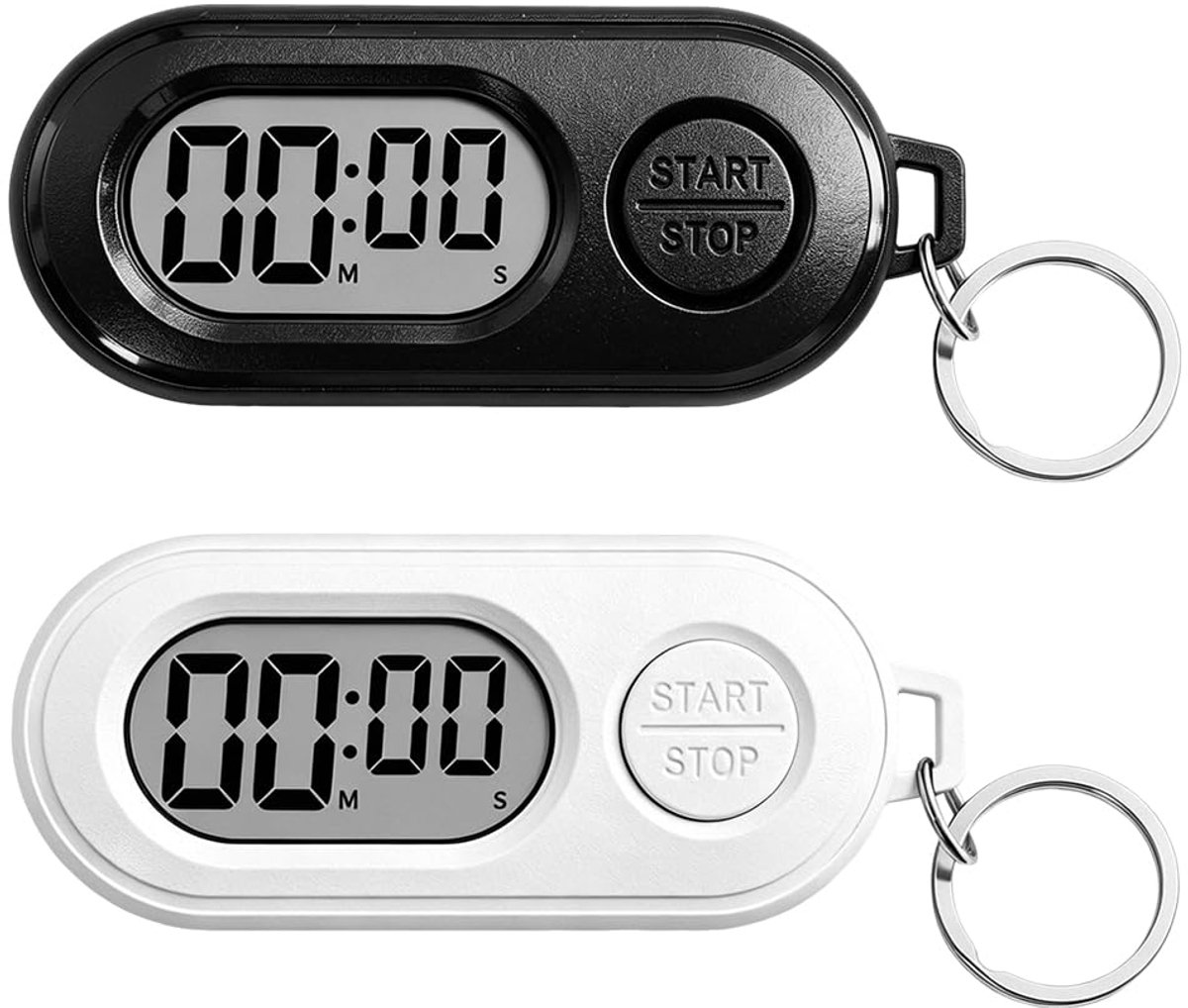 SGZIOO Sleutelhanger met stopwatch, 2 stuks, mini-timer met lcd-display, digitale countdowntimer en alarm, draagbare - ShopVlot