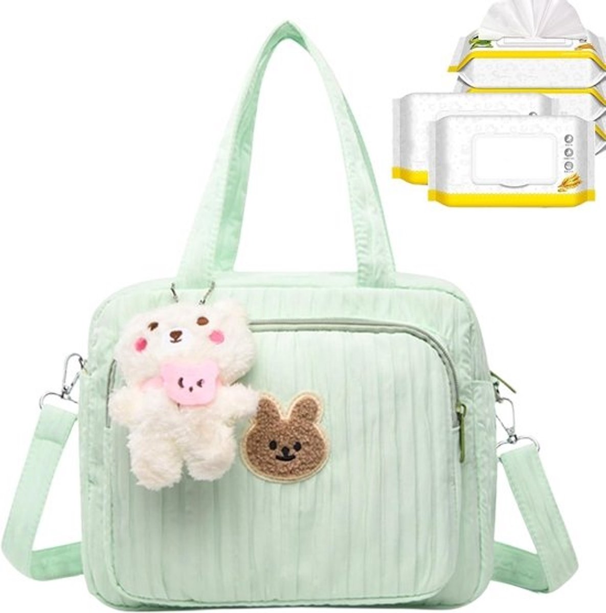 Grote Luiertas met Vakken - Katoenen Schoudertas & Verschoonmat voor Luiers en Babyaccessoires
