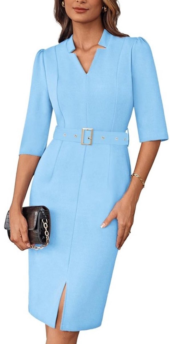 Elegante Bodycon Midi Jurk voor Dames met V-hals en 3/4 Mouwen