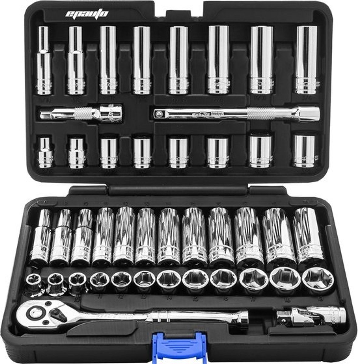 Dopsleutel Set - Ratelsleutel Kit - Klus Klussen - 72 Tanden Ratel - 45 Delen - Zilver
