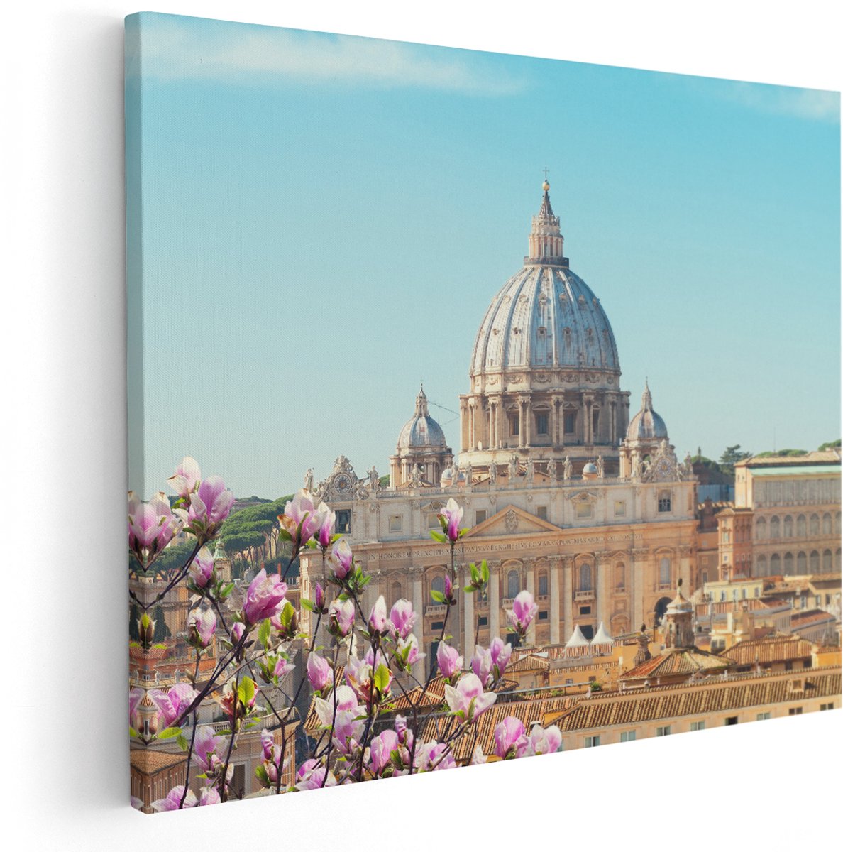 Artaza Canvas Schilderij Sint Pietersbasiliek in Rome met Bloemen - 150x120 cm - Groot - Wanddecoratie Woonkamer - Schilderijen - Muurdecoratie