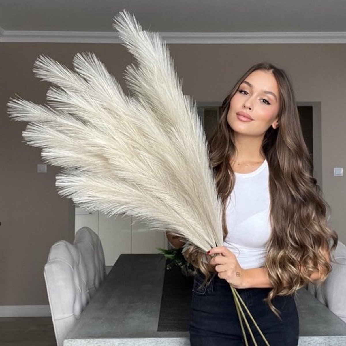 Extra Grote Luxe Pluizig Kunstmatige Pampasgras Stengels 115cm - Decoratie voor Vloervaas