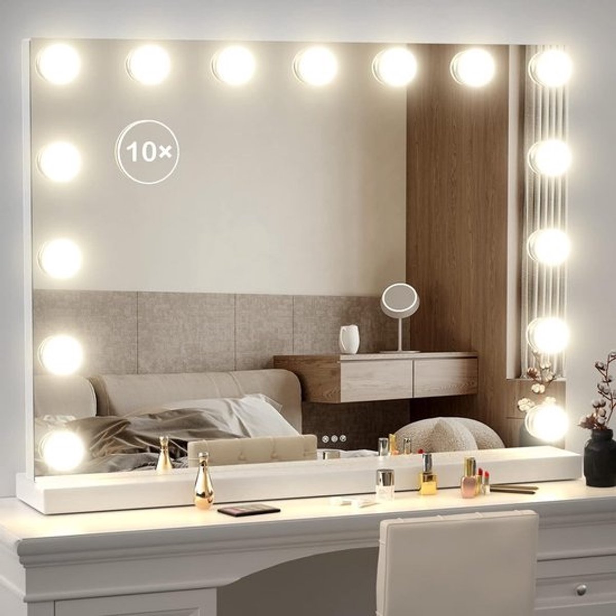 Grote Hollywood Make-up Spiegel met 15 Dimbare LED Lampen en 3 Kleurmodi