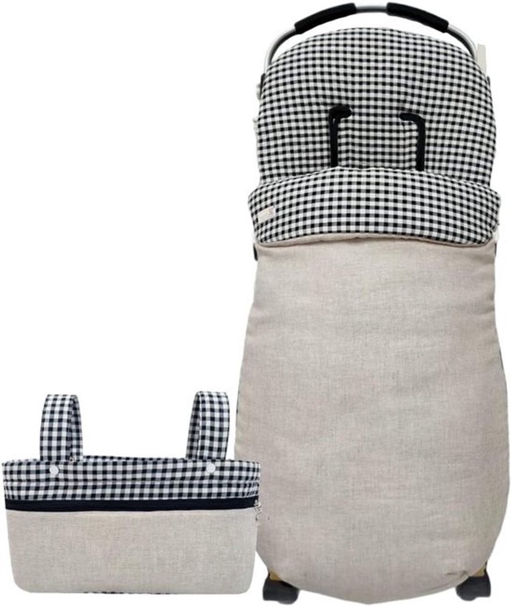 Voetenzak Kinderwagen - Mini Broodtrommel - Baby Comfort - Handgemaakt In Spanje - 37x20x13 cm - Linnen Vichy
