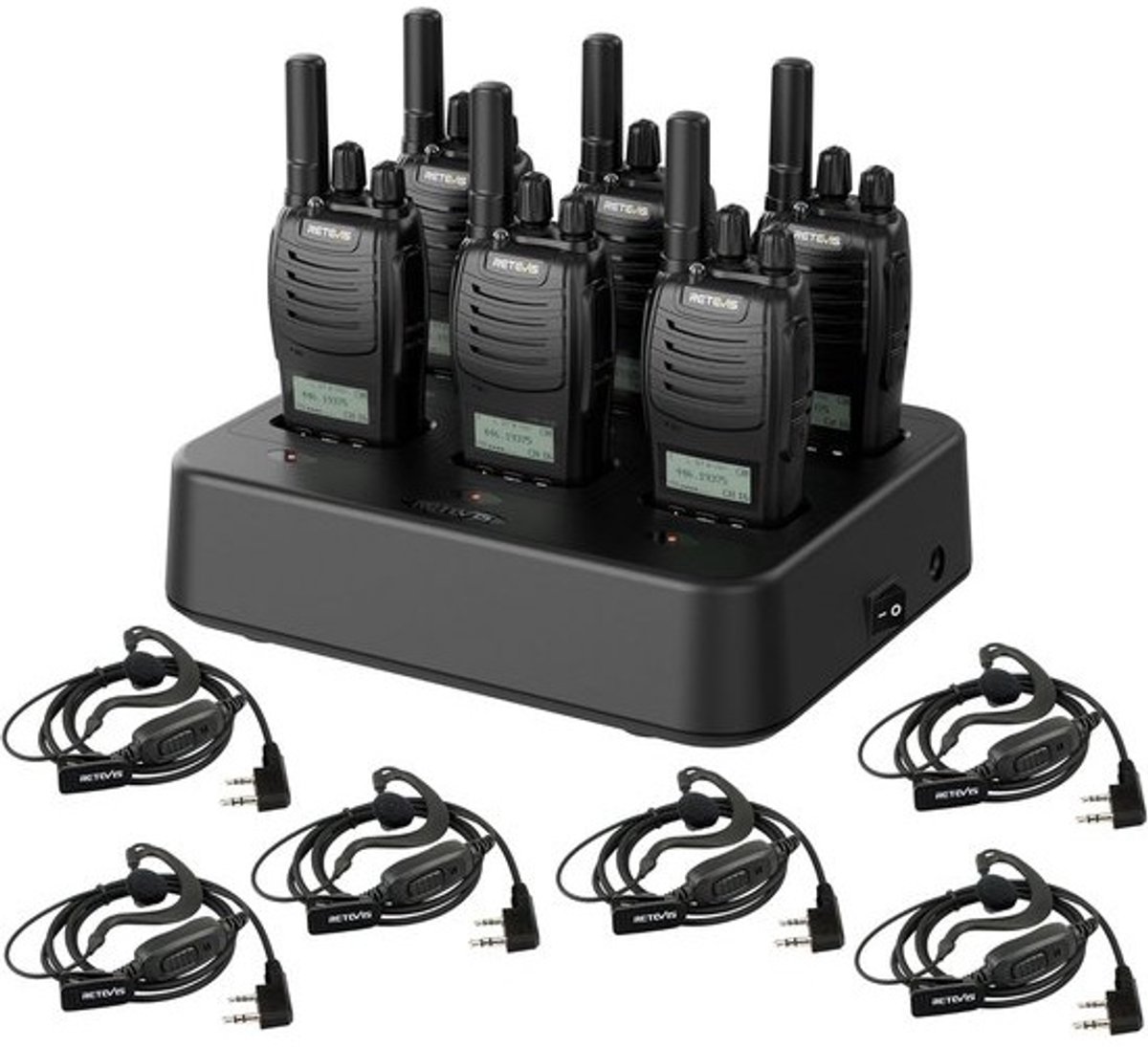 Set van 6 Draagbare Portofoons met Oplaadstation en LCD Scherm