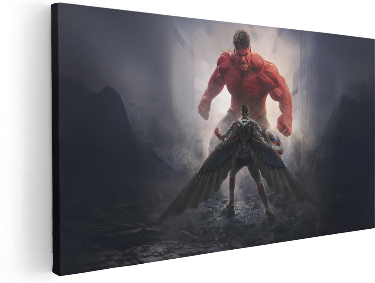 Artaza Canvas Schilderij Red Hulk - 160x80 cm - Groot - Wanddecoratie Avengers - Muurdecoratie Marvel Superhelden - Schilderijen Op Canvas