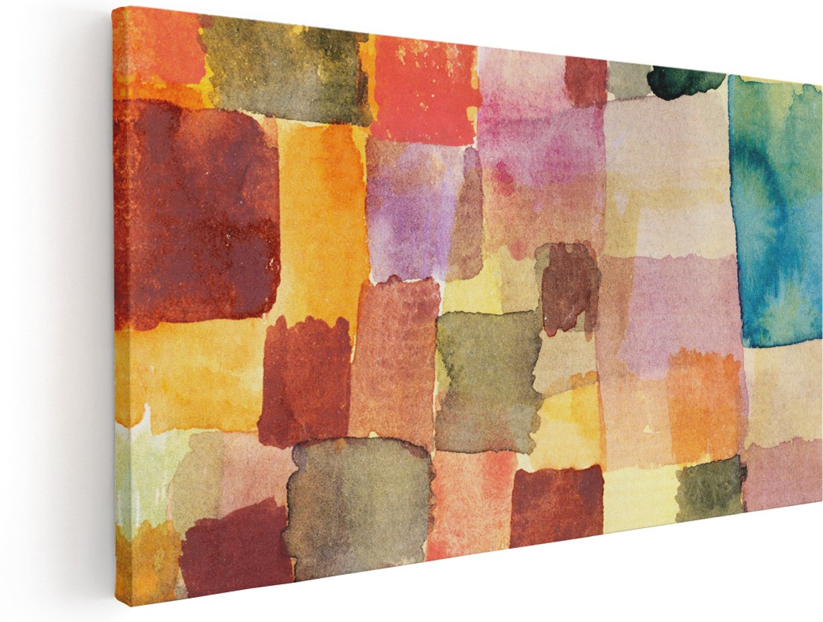 Artaza Canvas Schilderij Kleurrijk Abstract - 160x80 cm - Groot - Wanddecoratie Aquarel Vierkanten - Muurdecoratie Modern - Schilderijen Op Canvas
