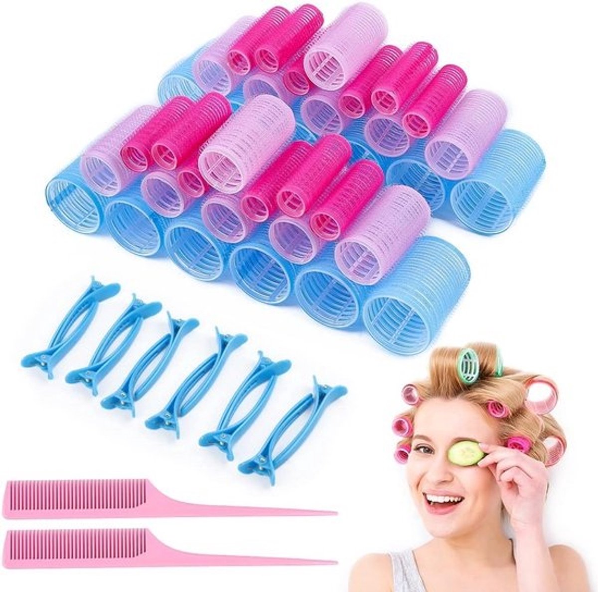 50 Stuks Zelfklevende Haarrollers Set met Klemmen - Voor Natuurlijke Krullen