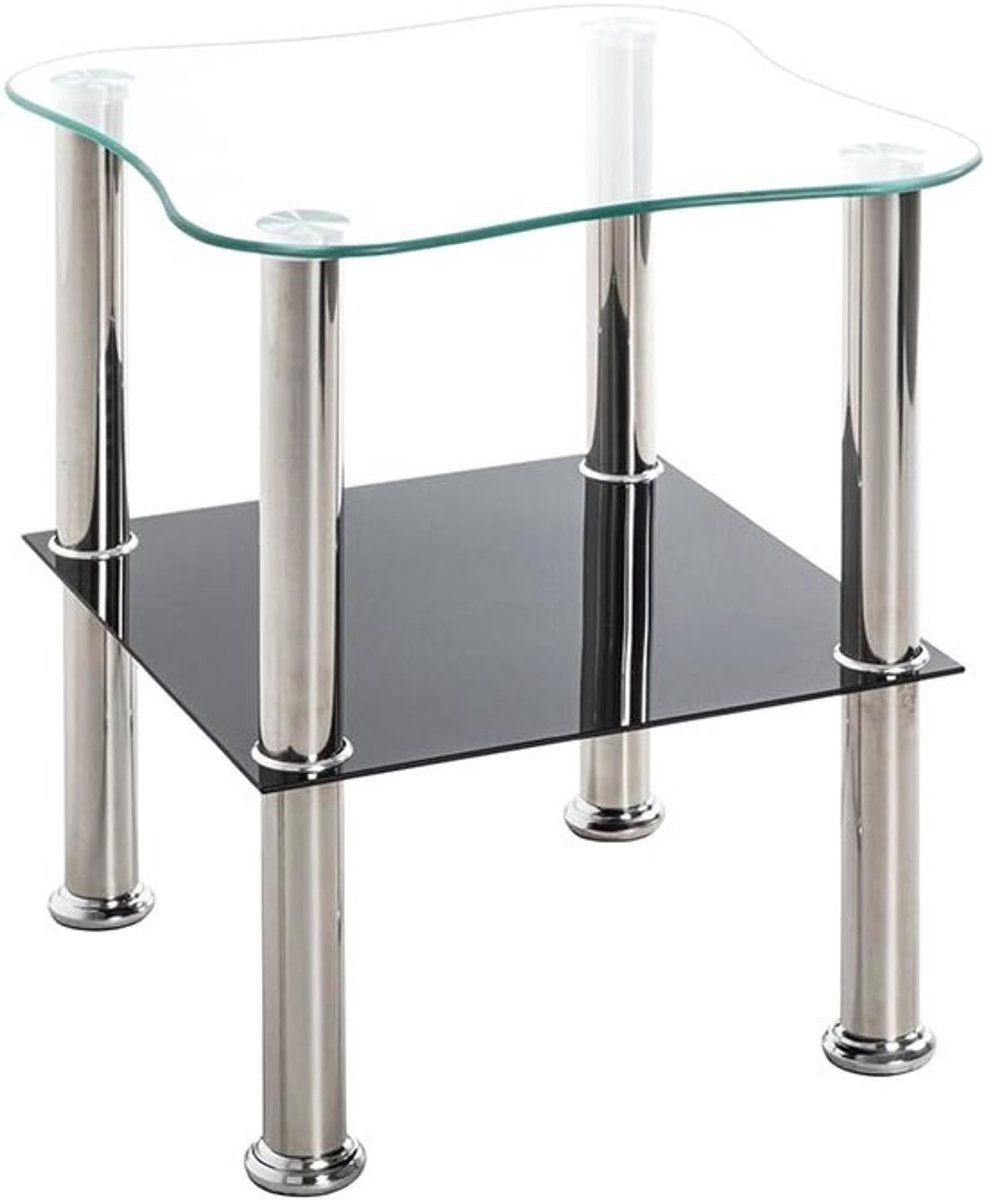 Moderne Bijzettafel met Zwarte Glasplaat en RVS Frame - Rond 40x47 cm