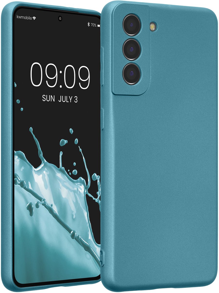 kwmobile metallic telefoonhoesje van TPU - geschikt voor Samsung Galaxy S21 - Flexible case voor smartphone - In Metallic carabisch blauw
