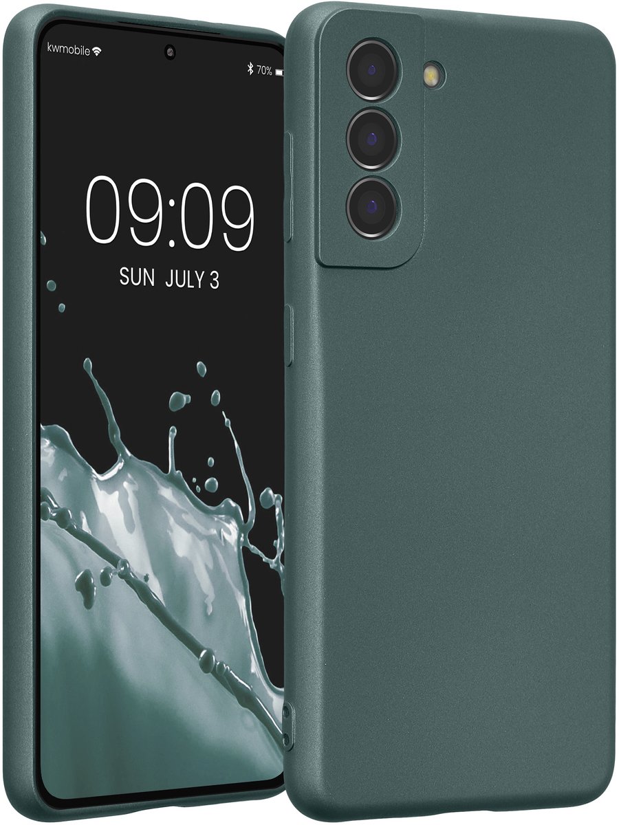 kwmobile metallic telefoonhoesje van TPU - geschikt voor Samsung Galaxy S21 - Flexible case voor smartphone - In metallic petrol
