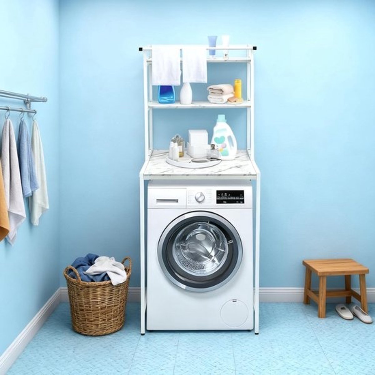 3-Laags Opbergrek Boven Wasmachine en Droger - Waterbestendige Badkamerplank