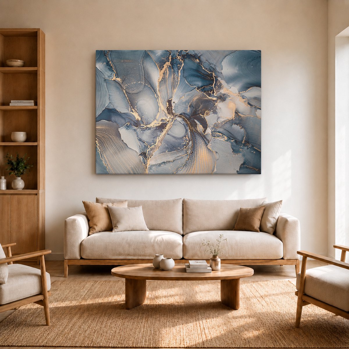 Artaza Canvas Schilderij Abstracte Luxe Kunst - Zwart met Goud - 150x120 cm - Groot - Wanddecoratie Woonkamer - Schilderijen - Muurdecoratie