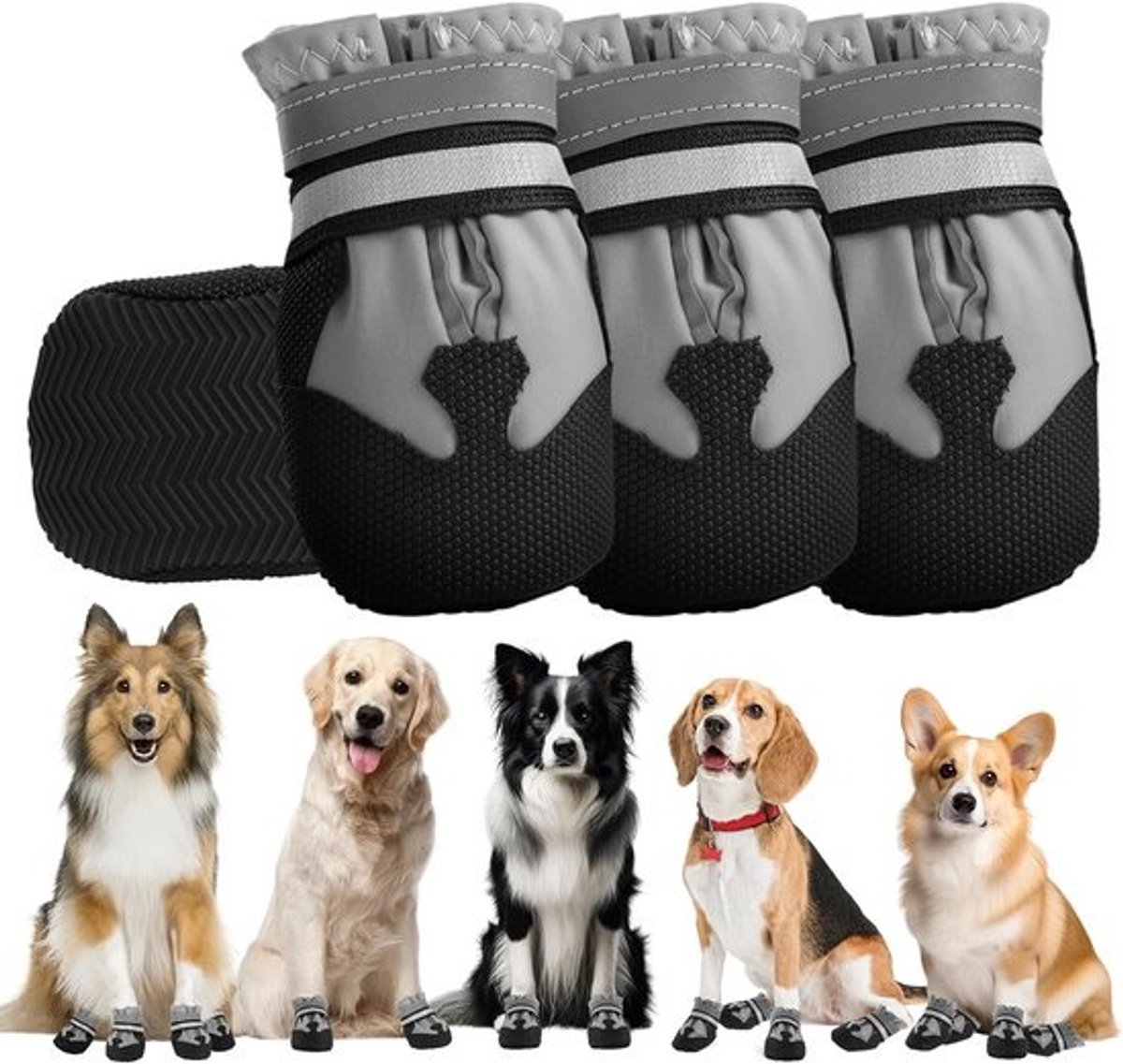 Waterdichte Hondenschoenen Anti-Slip Potenbeschermers met Reflecterende Banden - Set van 4