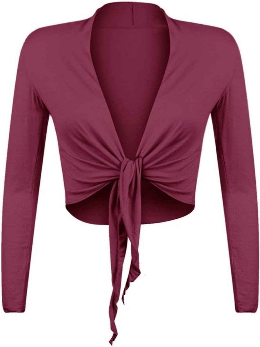 Dames Bolero Jas - Korte Gebreide Bolero met Lange Mouwen in Paars - Elegante Avond- en Bruiloftsbolero - Maat L/XL