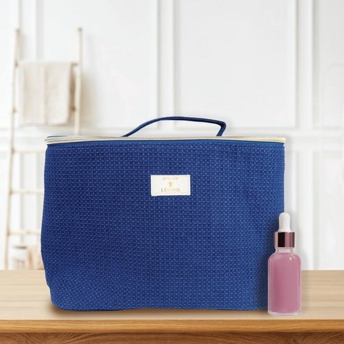 Blauwe Koffer met Honingraatstructuur 26 x 20 x 18 cm | Stijlvolle Make-up Organizer