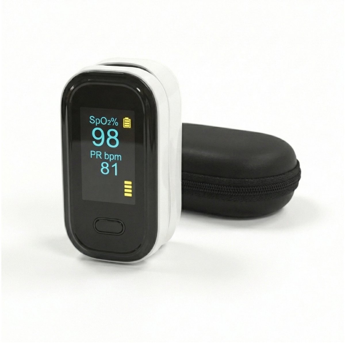 BDM CARE ® Medische Saturatiemeter - Saturatiemeter zuurstofmeter vinger - Zuurstofmeter Vinger inclusief Hartslagmeter - Pulse Oximeter - Gratis opberghoes - (Incl. batterijen)