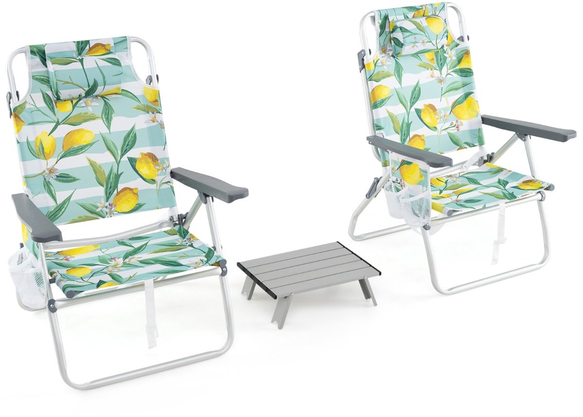 SureDeal® - Tuinset - Strandstoelen - Tafel Opvouwbare Campingstoelen - Verstelbare Rugleuning Opvouwstoelen - 66x65x91 cm - Groen