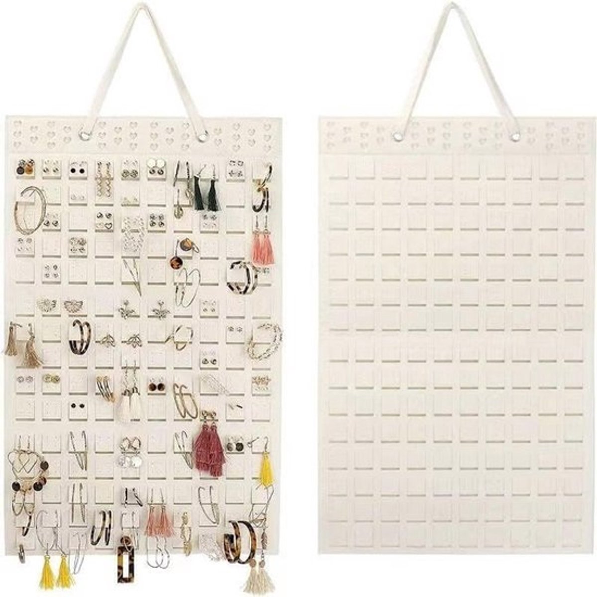 Witte Flanel Wand Organisatie voor Oorbellen en Hangers - Muur- en Deurhouder voor Sieraden