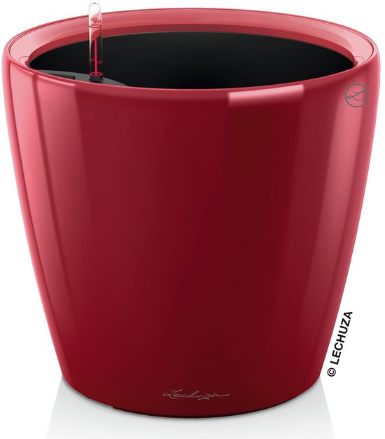 LECHUZA CLASSICO PREMIUM LS 21 - Plantenbak - met uitneembare binnenbak - met bewateringssysteem - ALL-IN-ONE set met LECHUZA-PON - scharlakenrood hoogglans