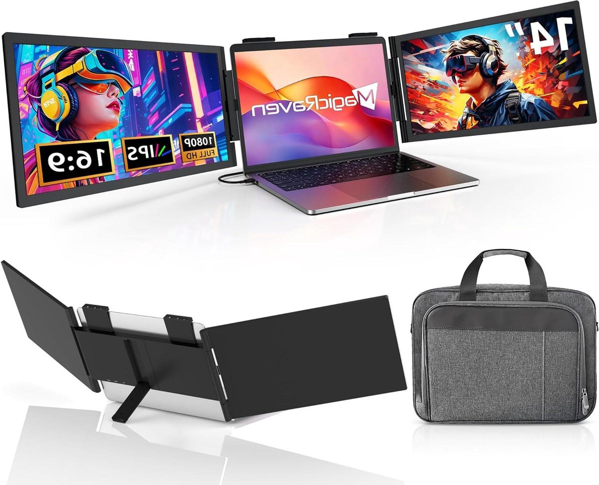 Draagbare Monitor Dubbel - Laptop Scherm Extender - Productiviteit Verhogend - 270 Graden Draaibaar - 14 Inch - Zwart