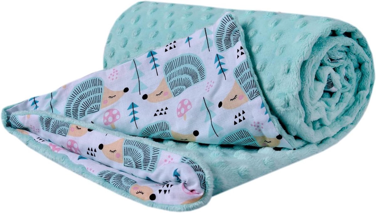 Babydeken Katoen Minky - Knuffeldeken Kinderwagen - Warm en Zacht - Dubbelzijdig Ontwerp - 75 x 100 cm - Mint Groen