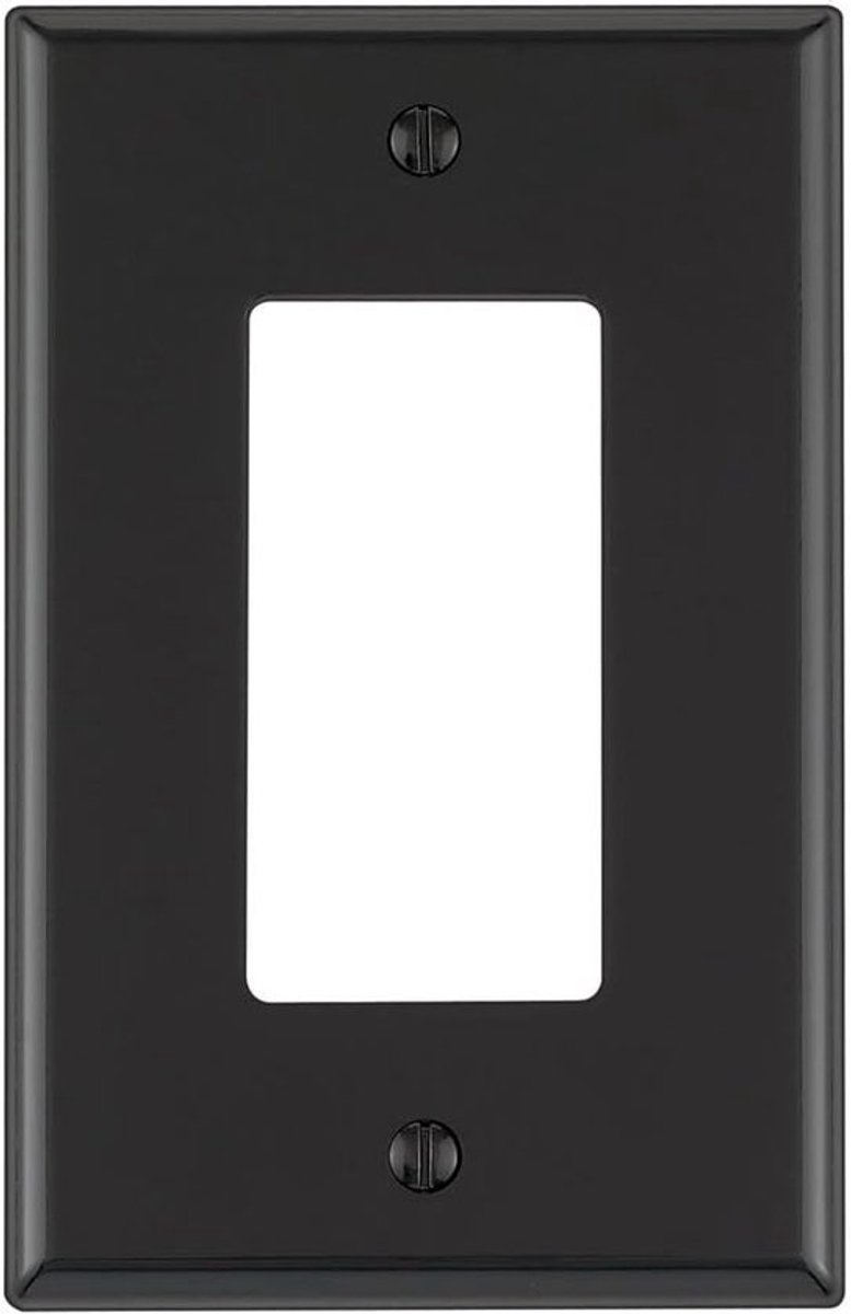 Zwarte 1-stands nylon GFCI/Rocker-wandplaat, geschikt voor middelgrote contactdozen