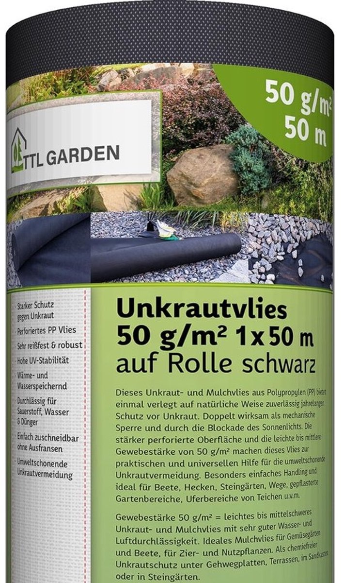 Onkruiddoek 50m² op Rol - 1x50m Zwart Grondvlies UV-Bestendig & Waterdoorlatend