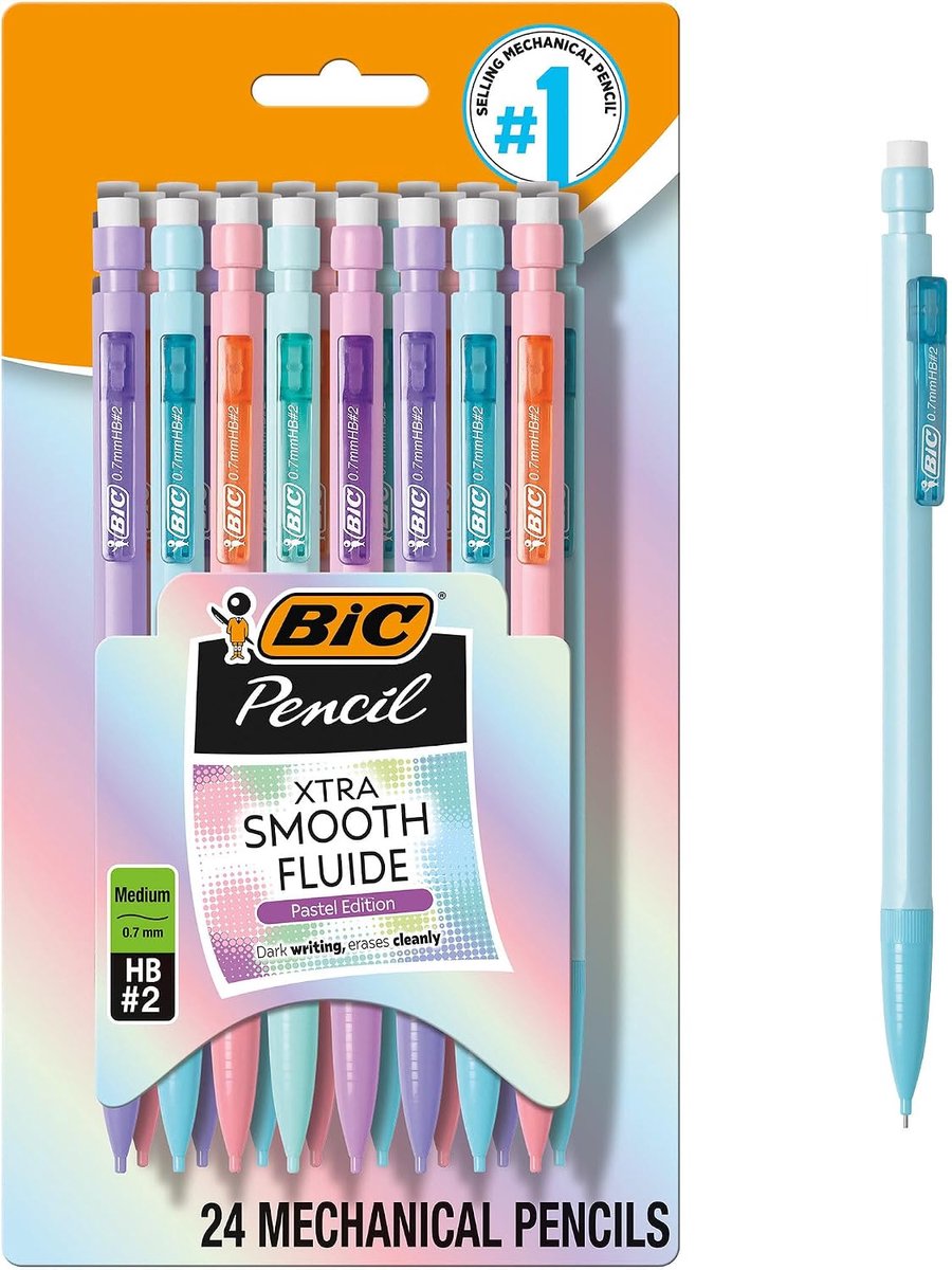 BIC Xtra-Smooth Pastel Vulpotloden - 0,7 mm - Met Gum - 24 stuks