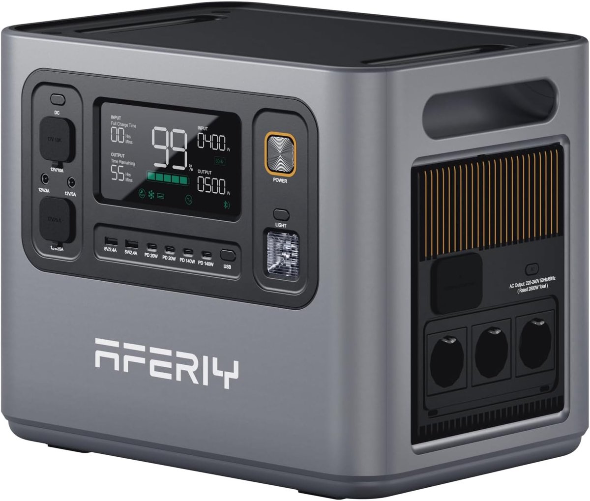 AFERIY P300 3000 W 2048 Wh Powerstation, 1200 W zonne-energie, 1,5 uur opladen, uitbreidbaar tot 10,24 kWh, 220–240 V