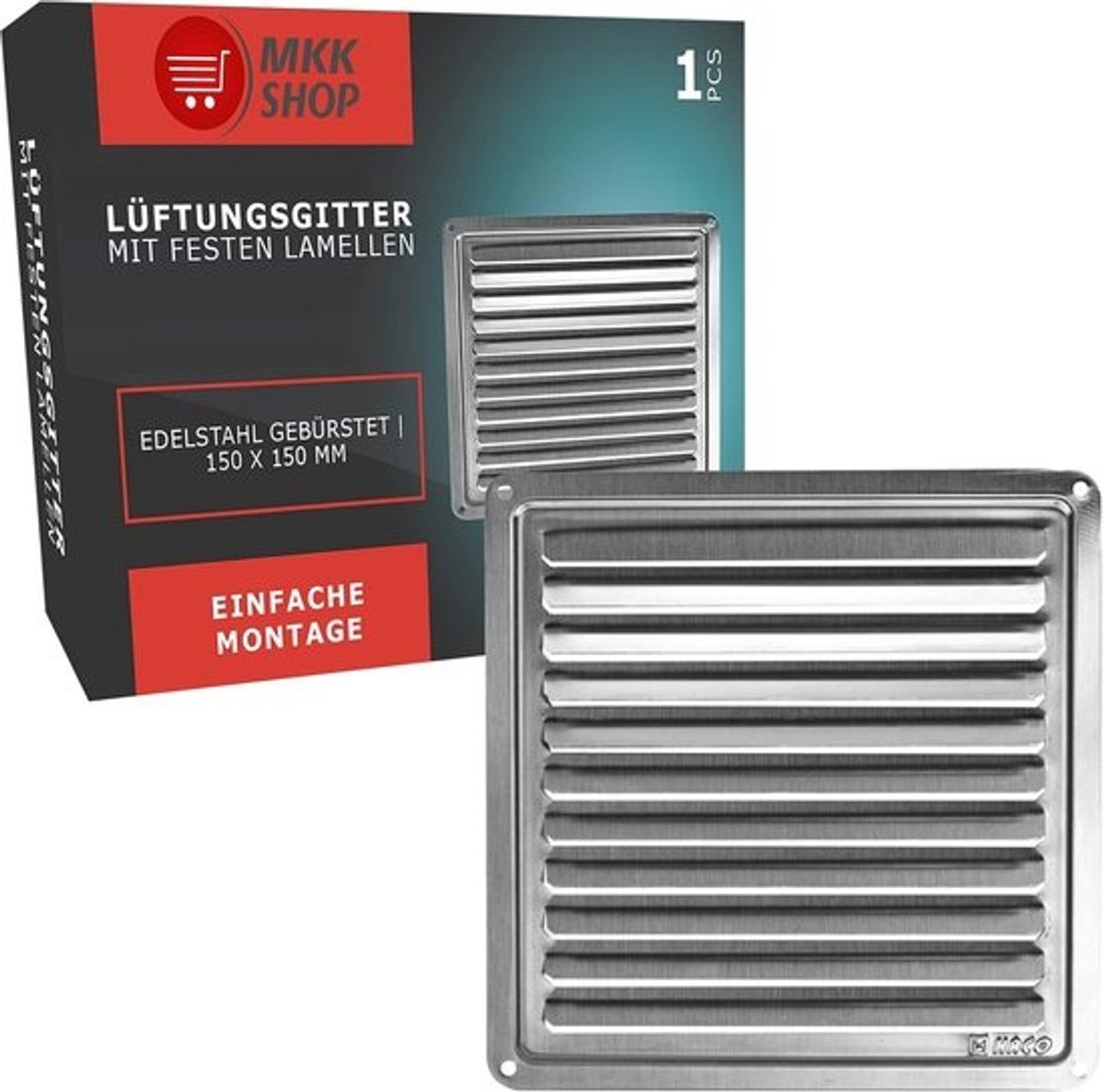 RVS Ventilatie Rooster Vierkant 150x150mm met Vaste Lamellen voor Binnen en Buiten