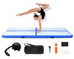 Airtrack 6 meter - Extra Dik (20 cm) - Turnmat - Gymmat - Blauw - Inclusief Elektrische Pomp en Luxe Draagtas - Voor Ouderen en Kinderen - Waterproof