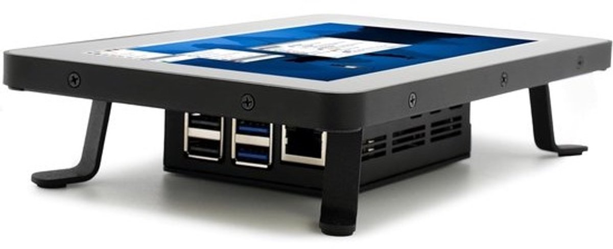 Metalen Robuuste Behuizing voor Raspberry Pi 5 en Touchscreen Display 2 met Schuine Voet