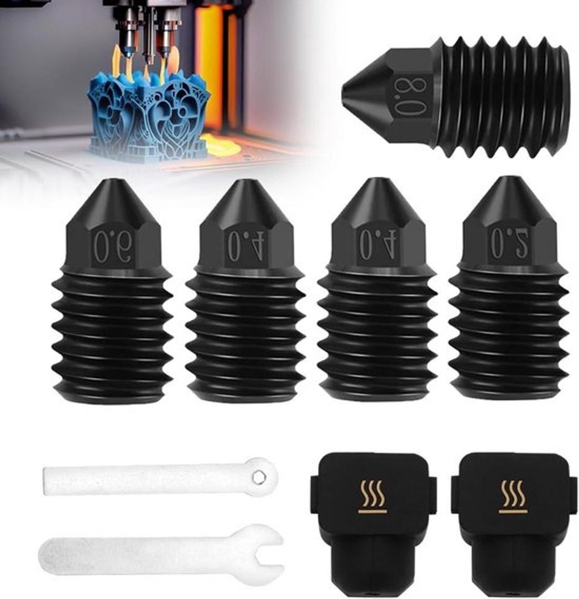 Gehard stalen sproeiers - 3D-printer mondstuk - 3D printen - Slijtvast roestvrij staal - 0.2 mm tot 0.8 mm - Zilver